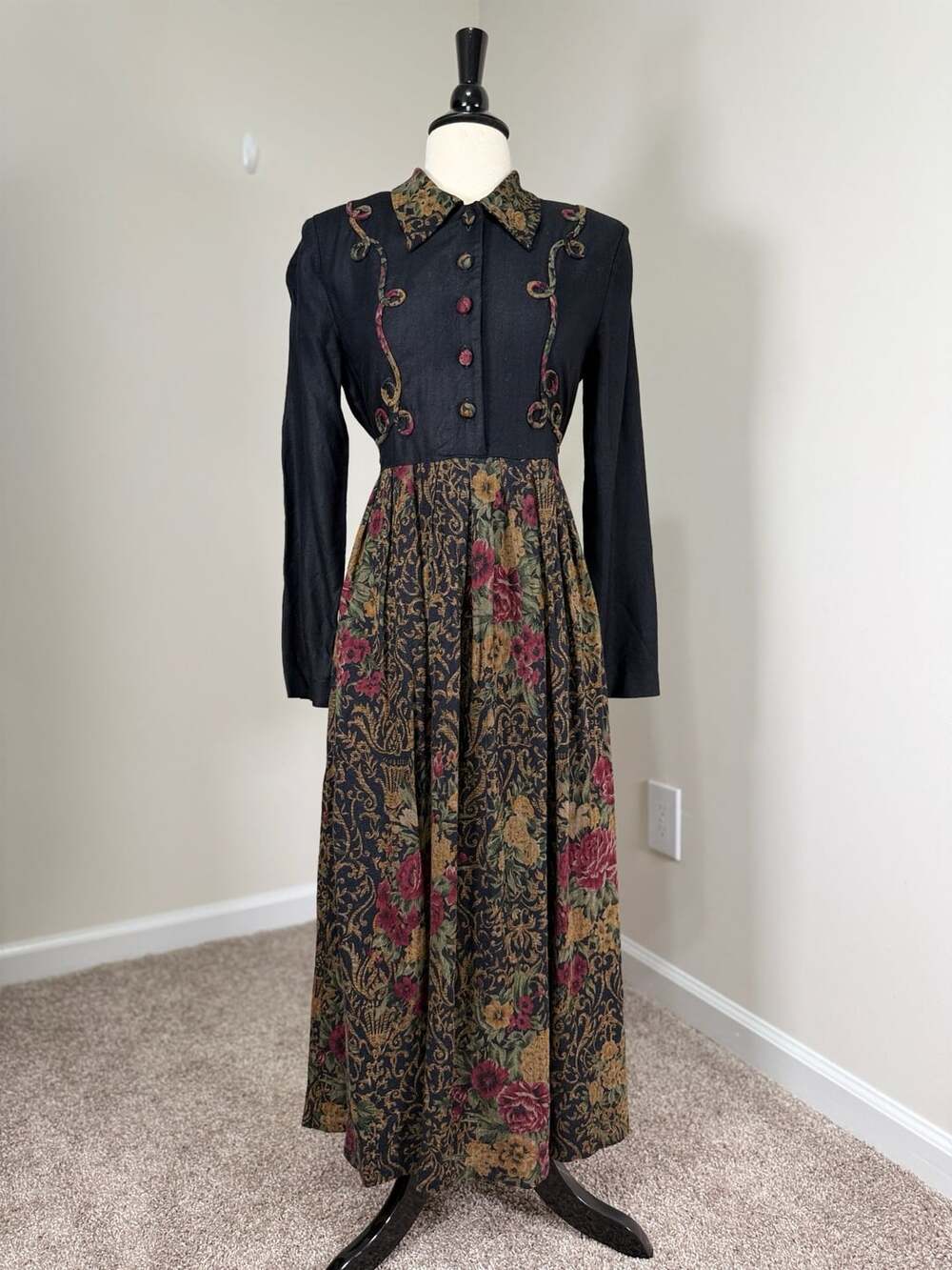 Jessica Howard Vintage Black Maxi Dress Dark Academia Cottagecore Fall Witchy